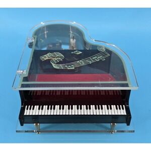 Vtg Jokiwa Piano Music Jewelry Box 6" Clear Wind-Up Acrylic Plays "My Way" Works